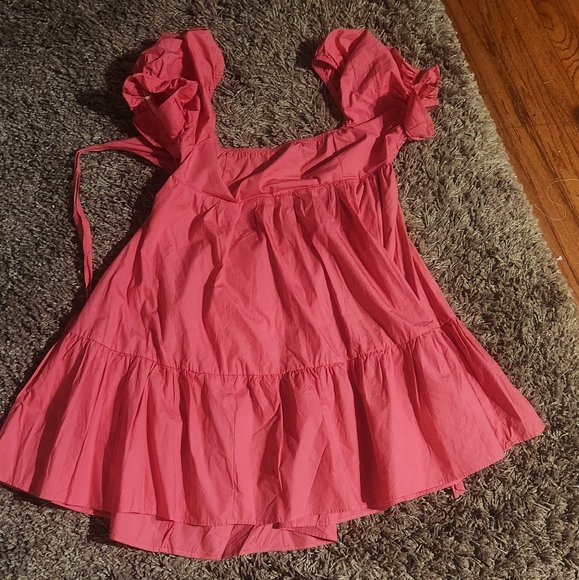 Pink cotton tie-back puff sleeve dress EUC - Picture 6 of 6